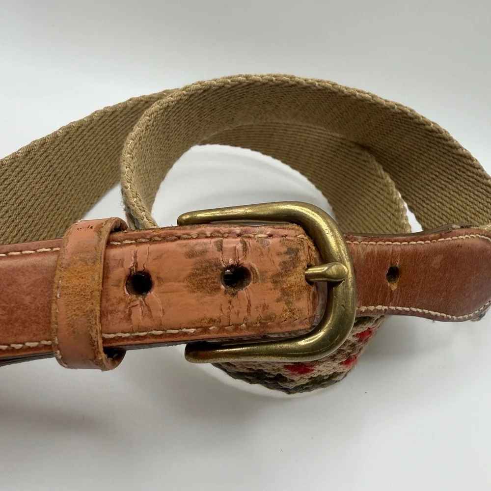Dominican Republic Mens 36/38 Multi Color Woven‎ Canvas Leather Belt Geometric